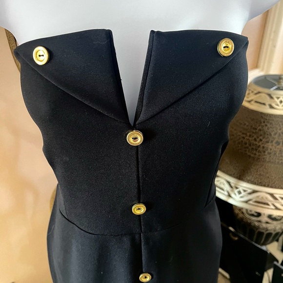 Boohoo Night Bandeau Thigh Maxi Black Dress Button Down V Cut Neckline - Picture 4 of 11